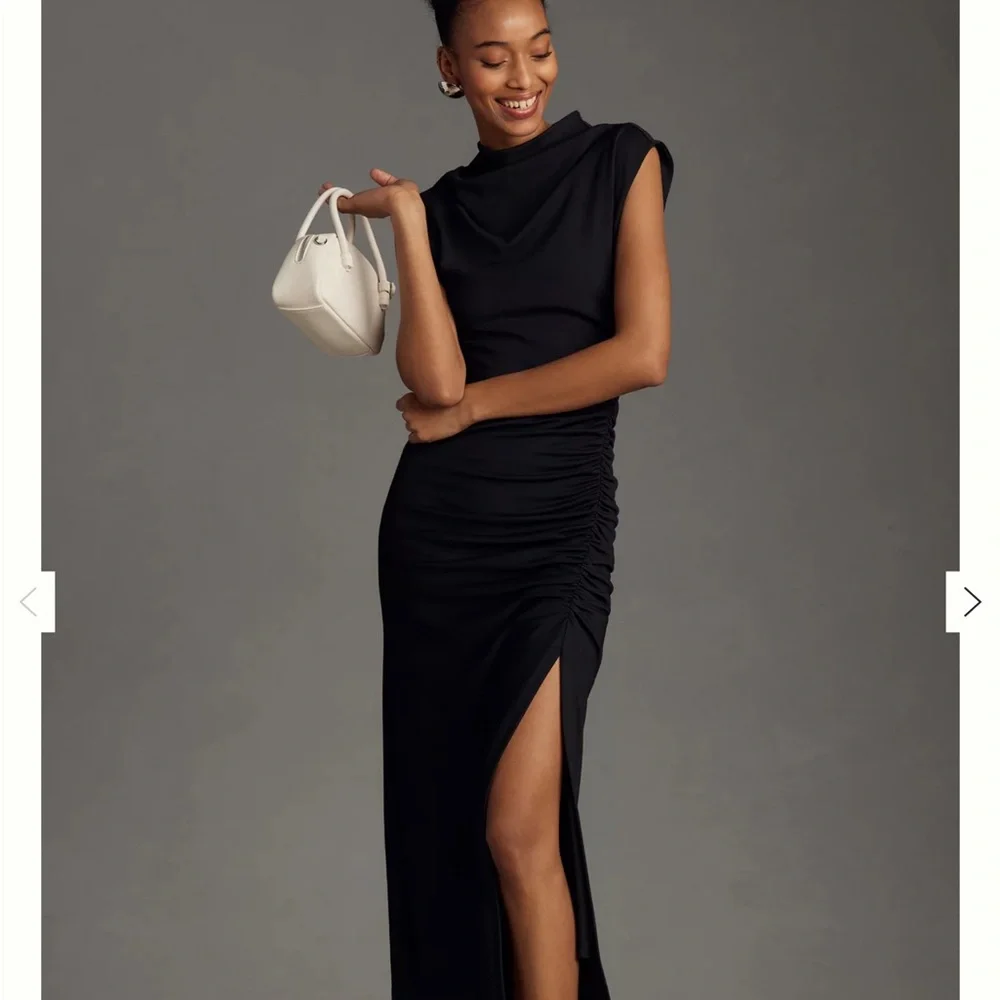 Anthropologie Black Sheath Maxi Dress with Cowl Neck - Picture 1 of 9
